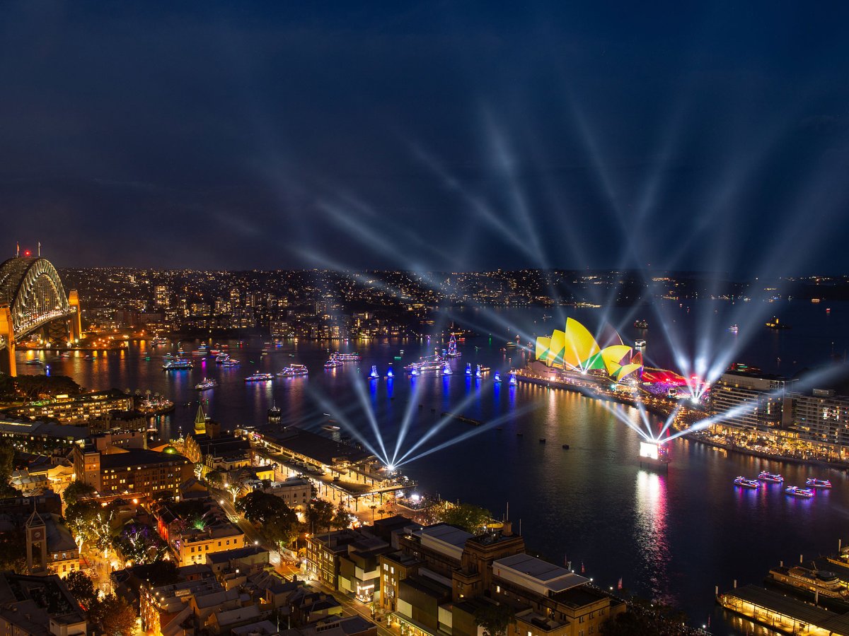 a lit up city at night