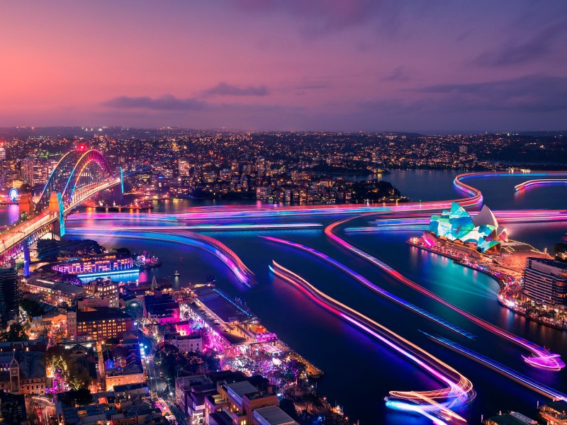 Colorful waterside installations lighting up Darling Harbour at VIVID Sydney