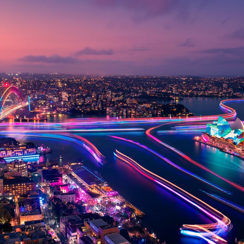 Colorful waterside installations lighting up Darling Harbour at VIVID Sydney