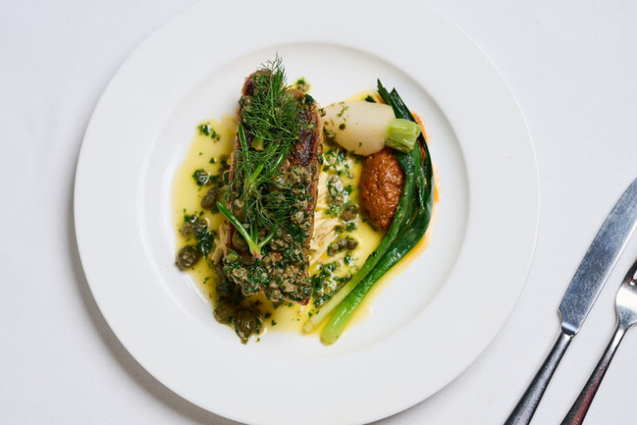 a plate of food with a fork