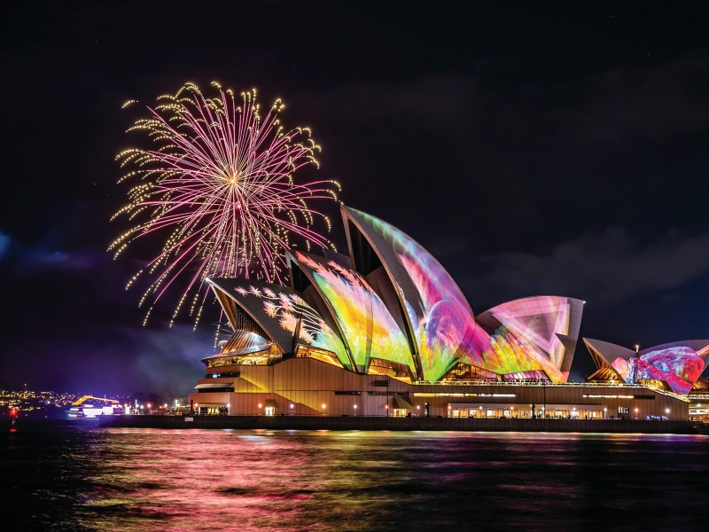 fireworks in the sky with Sydney Opera House in the background